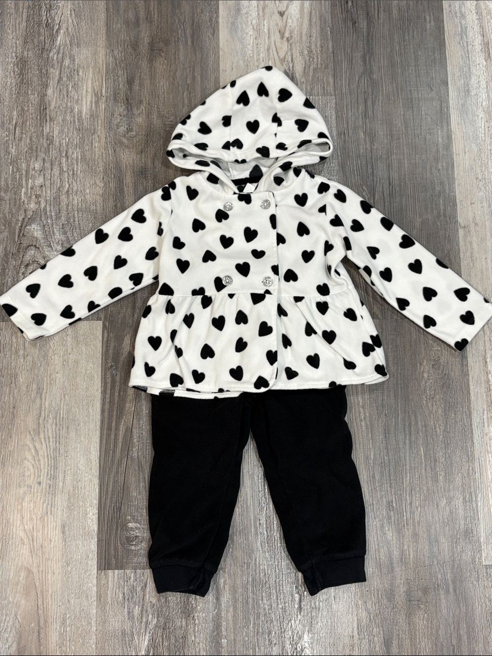 Carter's Black & White Heart Hooded Fleece Set